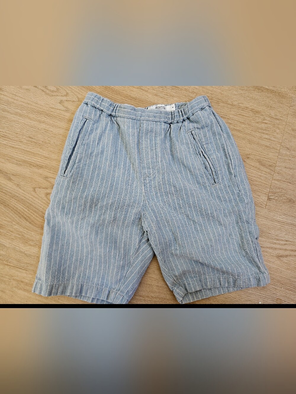 Bonpoint Light Blue Stripe Linen-Cotton Shorts In Size 6